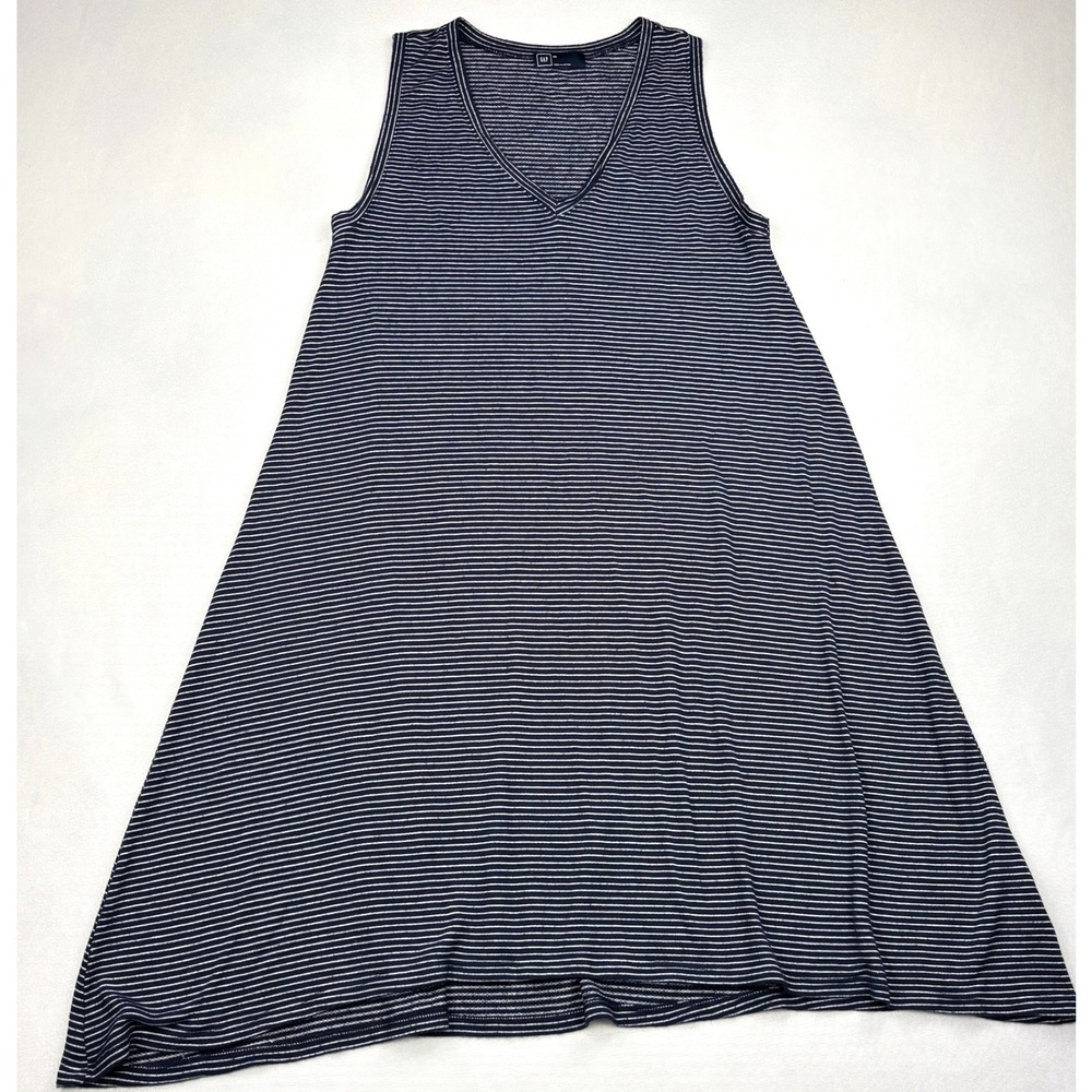 GAP Womens XS Striped Swing Dress Blue White Sleeveless V Neck Mini Sundress